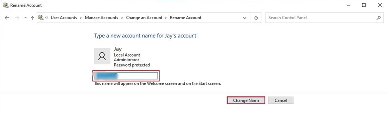 change non microsoft account name windows 10