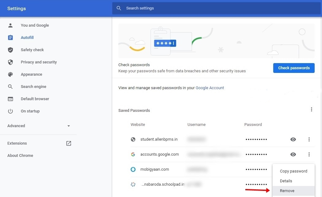 google chrome saved passwords